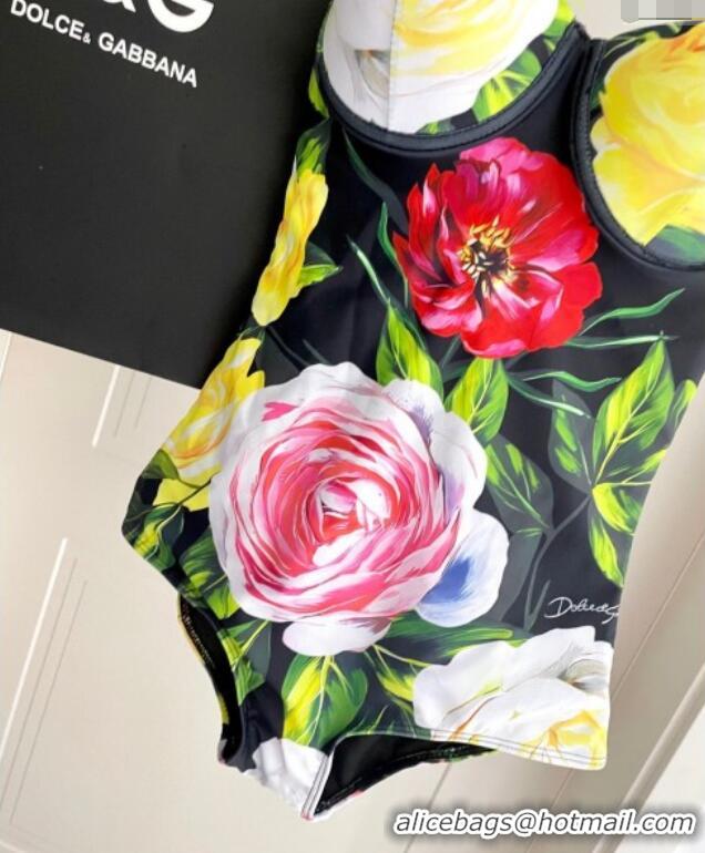 ​Buy Cheap Dolce & Gabbana Flower One-Piece Swimwear 0513 Black/Multicolor 2025