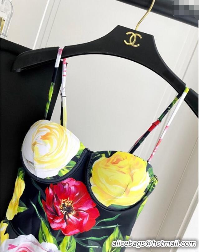 ​Buy Cheap Dolce & Gabbana Flower One-Piece Swimwear 0513 Black/Multicolor 2025