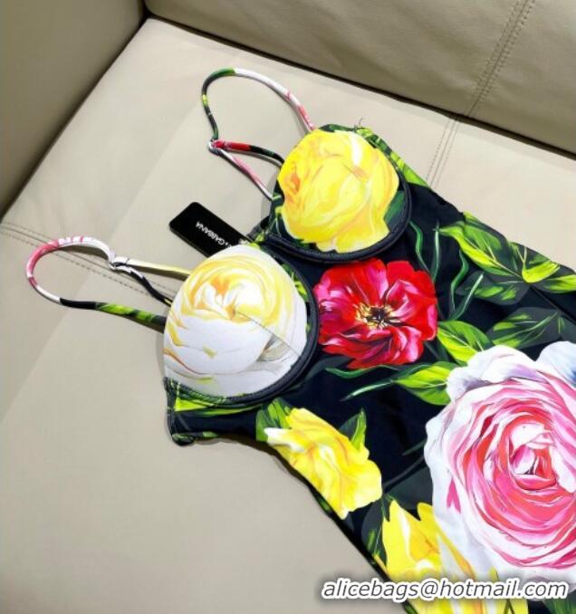 ​Buy Cheap Dolce & Gabbana Flower One-Piece Swimwear 0513 Black/Multicolor 2025
