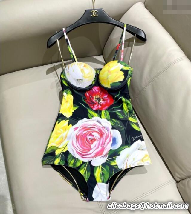 ​Buy Cheap Dolce & Gabbana Flower One-Piece Swimwear 0513 Black/Multicolor 2025