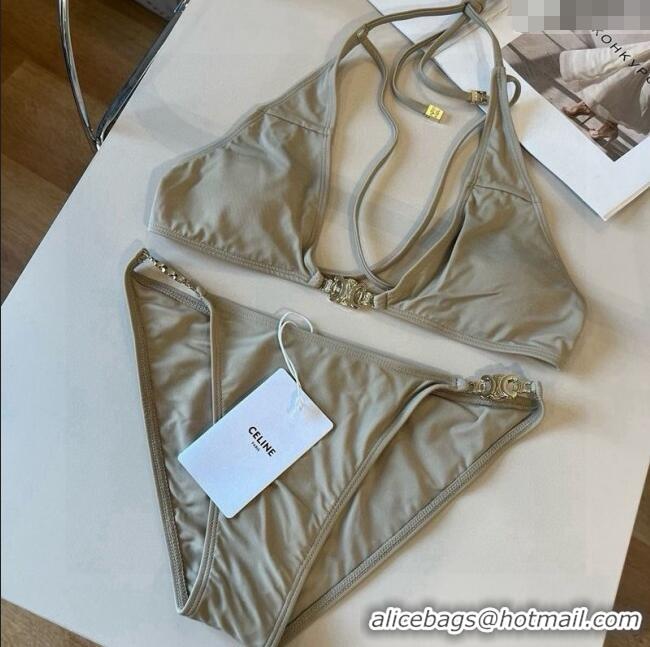 Best Design Celine Logo Chain Two-Pieces Swimwear 0513 Grey 2025