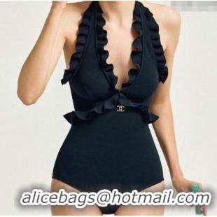 ​Unique Grade Chanel Flouncing One-Piece Swimwear 0513 Black 2025