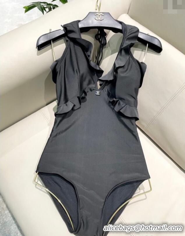 ​Unique Grade Chanel Flouncing One-Piece Swimwear 0513 Black 2025