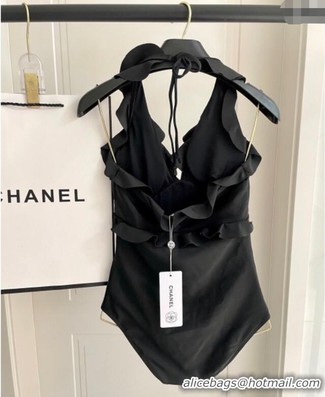 ​Unique Grade Chanel Flouncing One-Piece Swimwear 0513 Black 2025