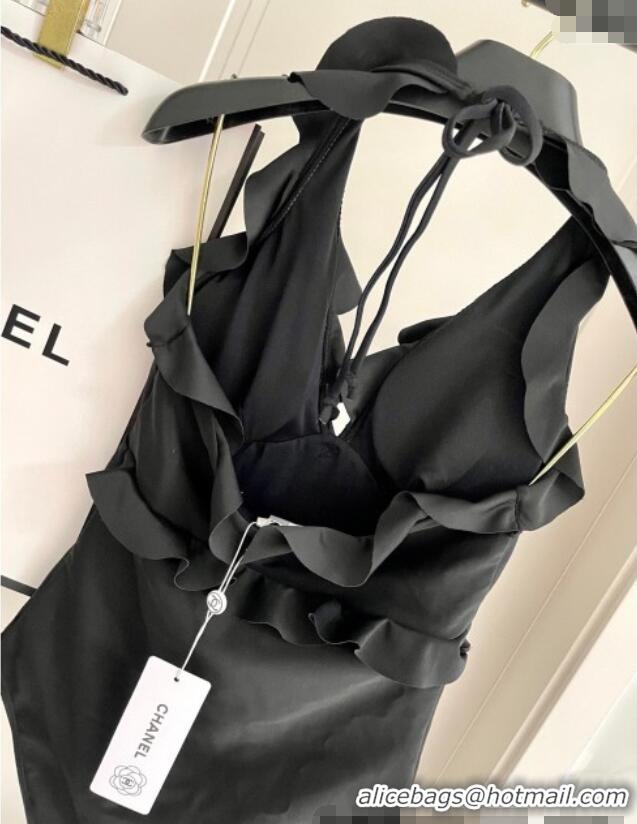​Unique Grade Chanel Flouncing One-Piece Swimwear 0513 Black 2025