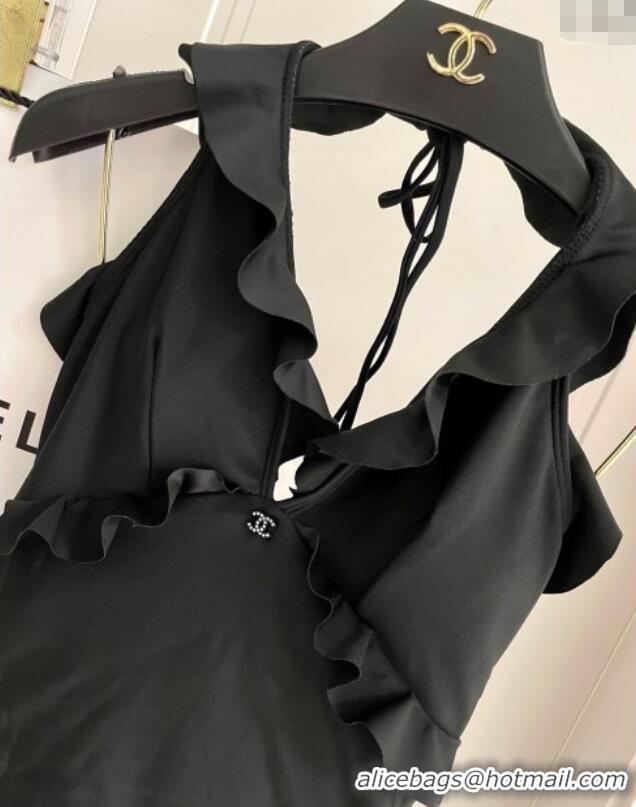 ​Unique Grade Chanel Flouncing One-Piece Swimwear 0513 Black 2025