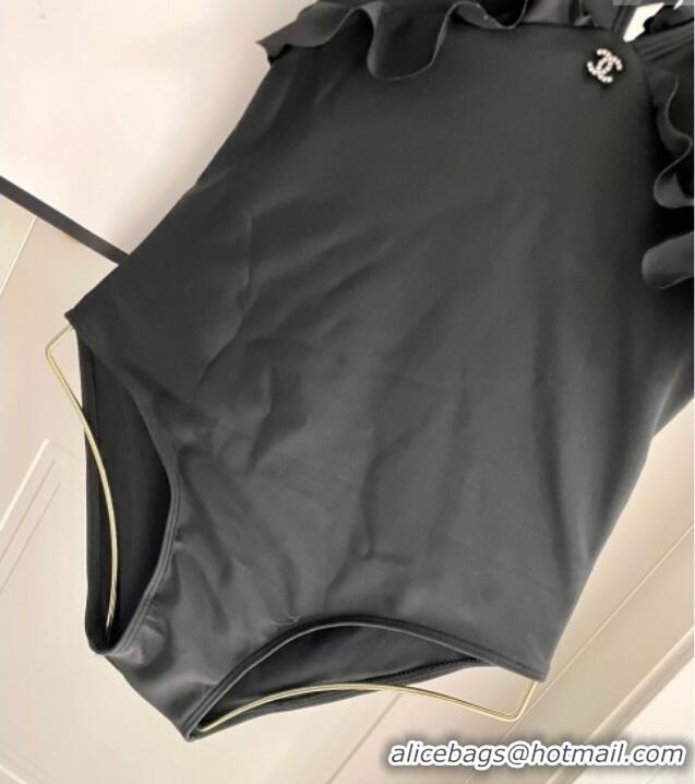 ​Unique Grade Chanel Flouncing One-Piece Swimwear 0513 Black 2025