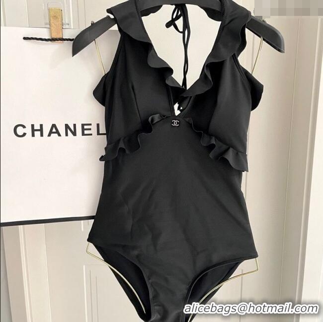 ​Unique Grade Chanel Flouncing One-Piece Swimwear 0513 Black 2025
