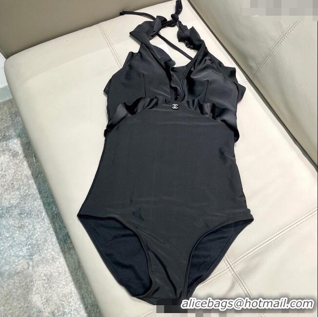 ​Unique Grade Chanel Flouncing One-Piece Swimwear 0513 Black 2025