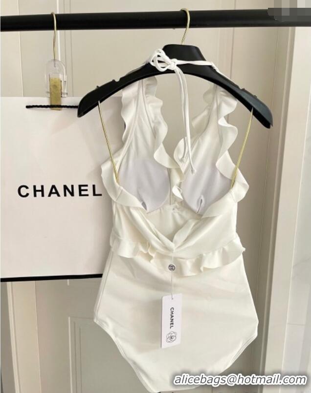 Well Crafted Chanel Flouncing One-Piece Swimwear 0513 White 2025