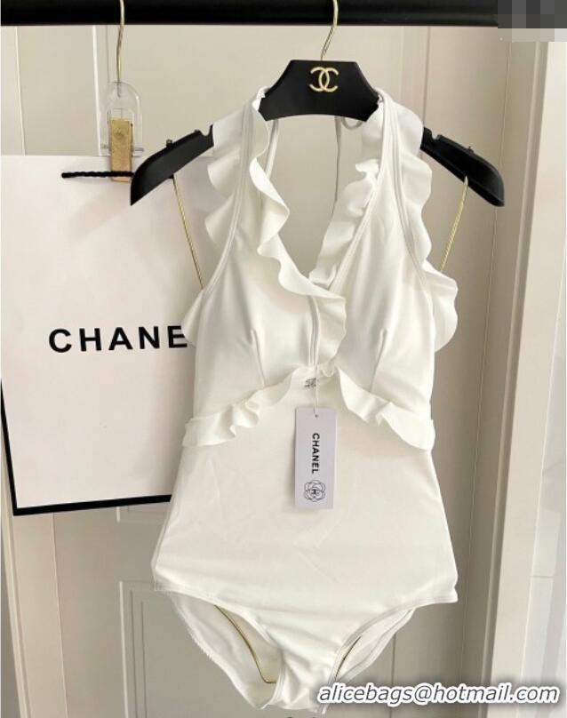 Well Crafted Chanel Flouncing One-Piece Swimwear 0513 White 2025