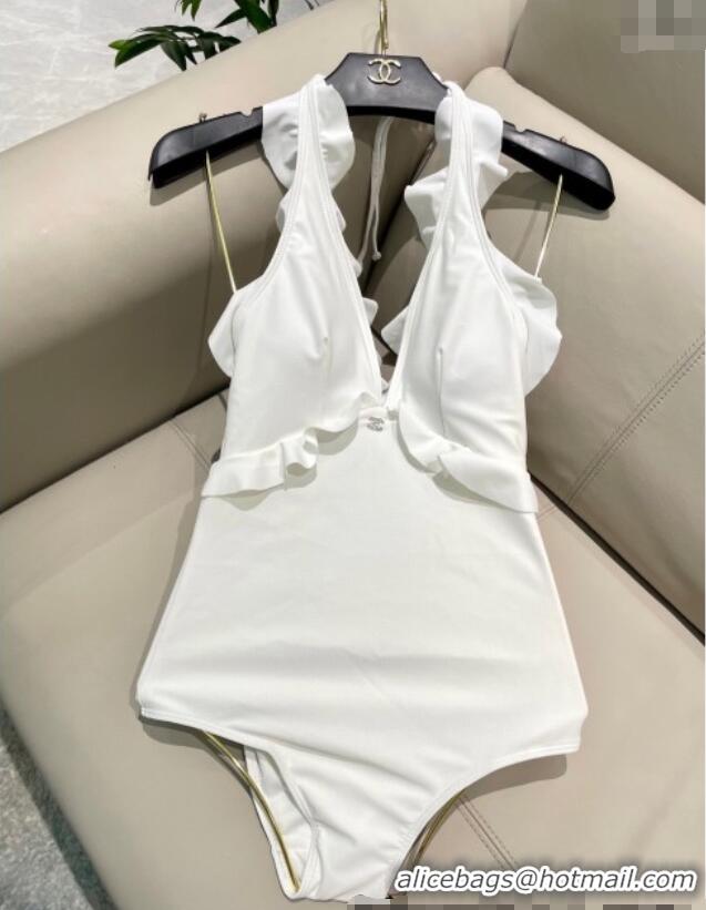 Well Crafted Chanel Flouncing One-Piece Swimwear 0513 White 2025