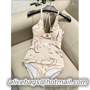 Top Grade Chanel Printed One-Piece Swimwear 0513 Light Beige 2025