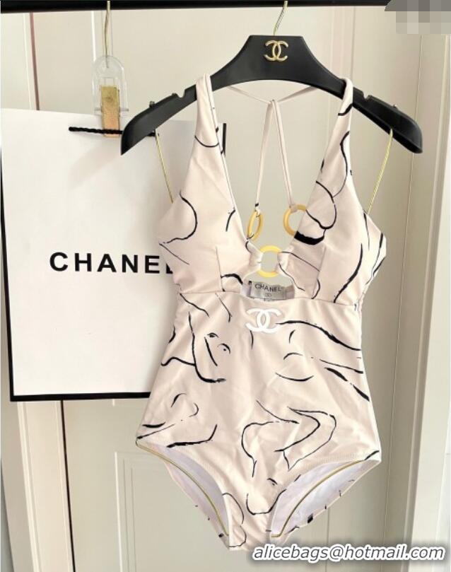 Top Grade Chanel Printed One-Piece Swimwear 0513 Light Beige 2025