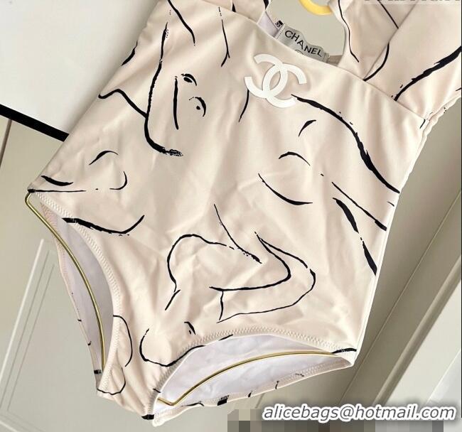 Top Grade Chanel Printed One-Piece Swimwear 0513 Light Beige 2025