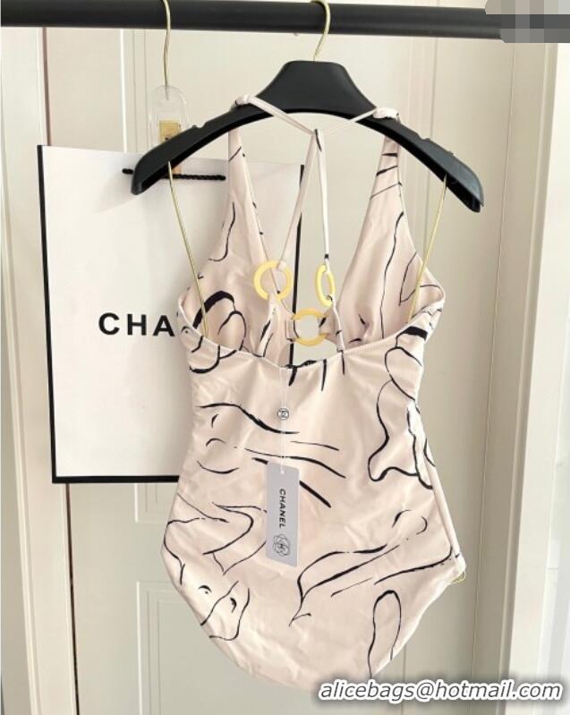 Top Grade Chanel Printed One-Piece Swimwear 0513 Light Beige 2025