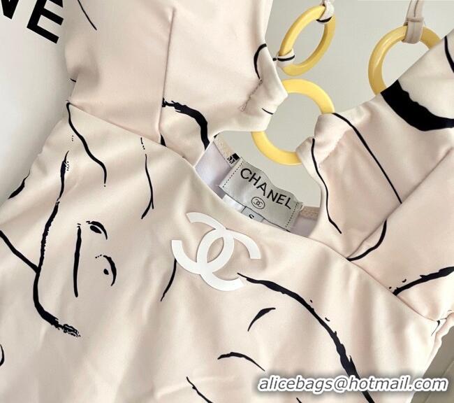 Top Grade Chanel Printed One-Piece Swimwear 0513 Light Beige 2025