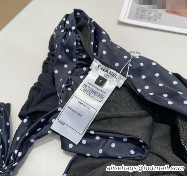 ​Luxury Cheap Chanel Dotted One-Piece Swimwear 0513 Black 2025