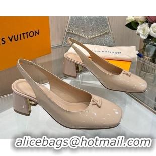Modern Louis Vuitton Swing Slingback Pump 5.5cm in Patent Leather Nude Pink 2025 1AGTY9