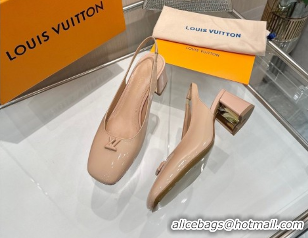 Modern Louis Vuitton Swing Slingback Pump 5.5cm in Patent Leather Nude Pink 2025 1AGTY9