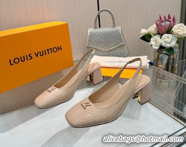Modern Louis Vuitton Swing Slingback Pump 5.5cm in Patent Leather Nude Pink 2025 1AGTY9