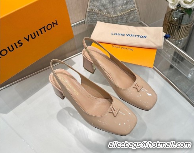 Modern Louis Vuitton Swing Slingback Pump 5.5cm in Patent Leather Nude Pink 2025 1AGTY9