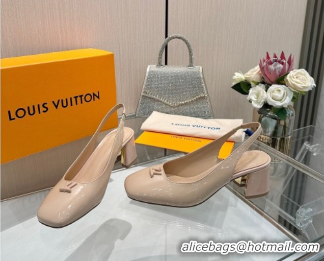 Modern Louis Vuitton Swing Slingback Pump 5.5cm in Patent Leather Nude Pink 2025 1AGTY9
