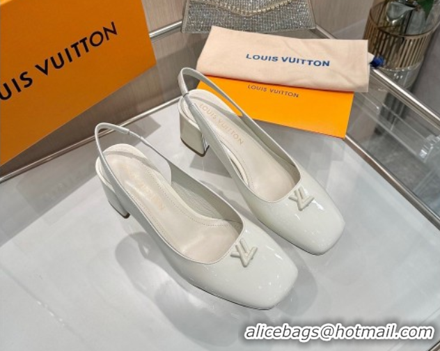 Stylish Louis Vuitton Swing Slingback Pump 5.5cm in Patent Leather White 2025 1AGTY9