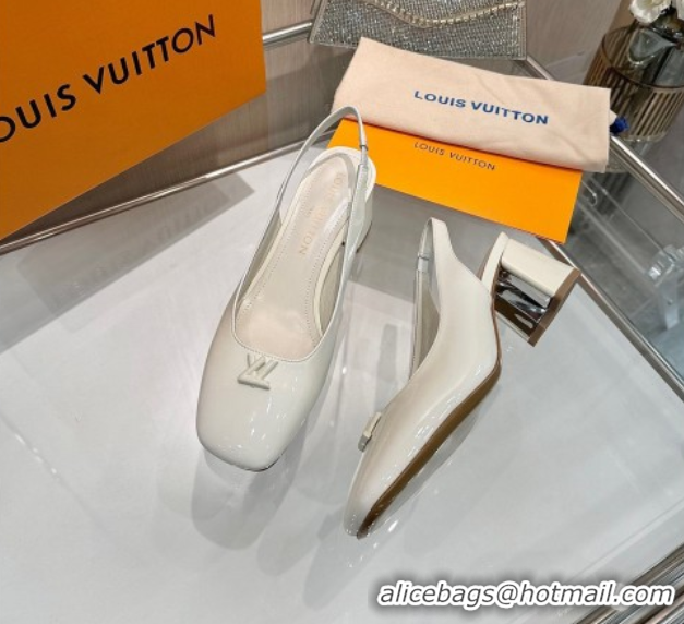 Stylish Louis Vuitton Swing Slingback Pump 5.5cm in Patent Leather White 2025 1AGTY9