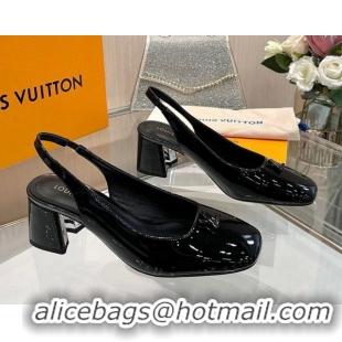 Good Quality Louis Vuitton Swing Slingback Pump 5.5cm in Patent Leather Black 2025 1AGTY9