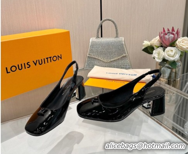 Good Quality Louis Vuitton Swing Slingback Pump 5.5cm in Patent Leather Black 2025 1AGTY9