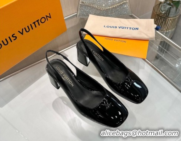 Good Quality Louis Vuitton Swing Slingback Pump 5.5cm in Patent Leather Black 2025 1AGTY9