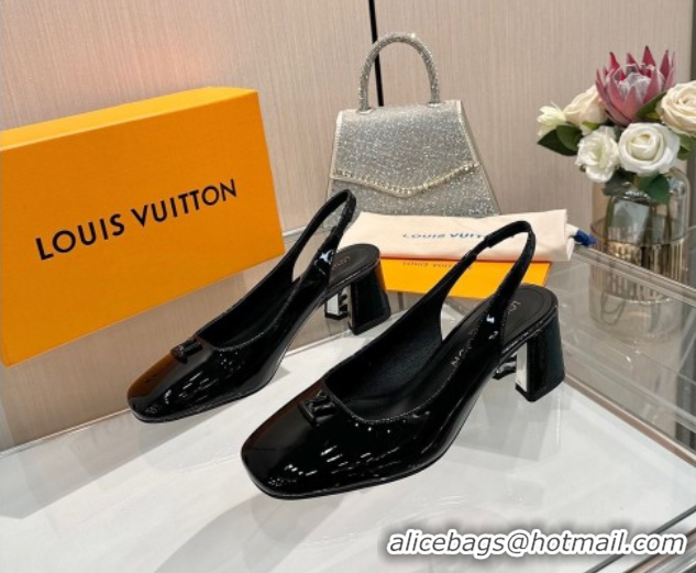Good Quality Louis Vuitton Swing Slingback Pump 5.5cm in Patent Leather Black 2025 1AGTY9