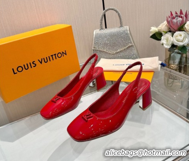 Top Grade Louis Vuitton Swing Slingback Pump 5.5cm in Patent Leather Red 2025 1AGTY9