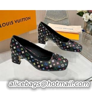 Classic Hot Louis Vuitton LV x TM Swing Pumps 5.5cm in Multicolor Monogram Canvas Black 2025 1AGTY9