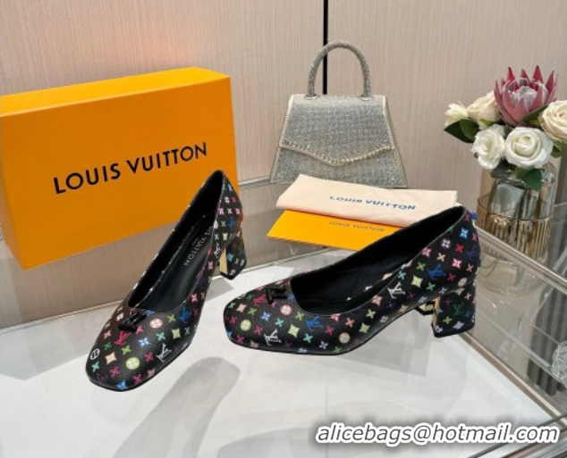 Classic Hot Louis Vuitton LV x TM Swing Pumps 5.5cm in Multicolor Monogram Canvas Black 2025 1AGTY9