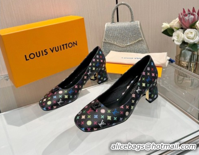 Classic Hot Louis Vuitton LV x TM Swing Pumps 5.5cm in Multicolor Monogram Canvas Black 2025 1AGTY9
