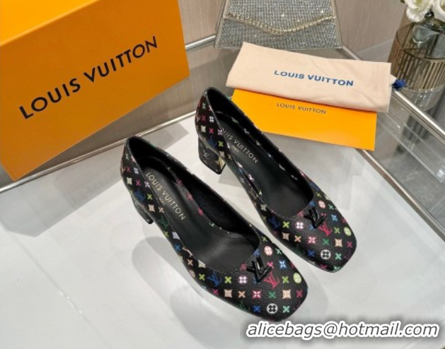 Classic Hot Louis Vuitton LV x TM Swing Pumps 5.5cm in Multicolor Monogram Canvas Black 2025 1AGTY9