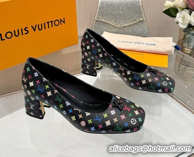 Classic Hot Louis Vuitton LV x TM Swing Pumps 5.5cm in Multicolor Monogram Canvas Black 2025 1AGTY9