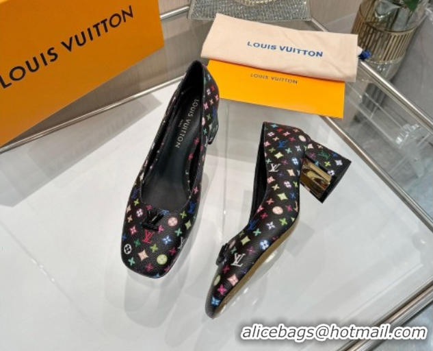 Classic Hot Louis Vuitton LV x TM Swing Pumps 5.5cm in Multicolor Monogram Canvas Black 2025 1AGTY9