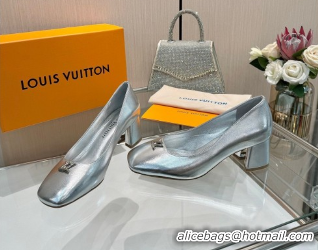 Low Price Louis Vuitton Swing Pumps 5.5cm in Calf Leather Silver 2025 1AGTY9