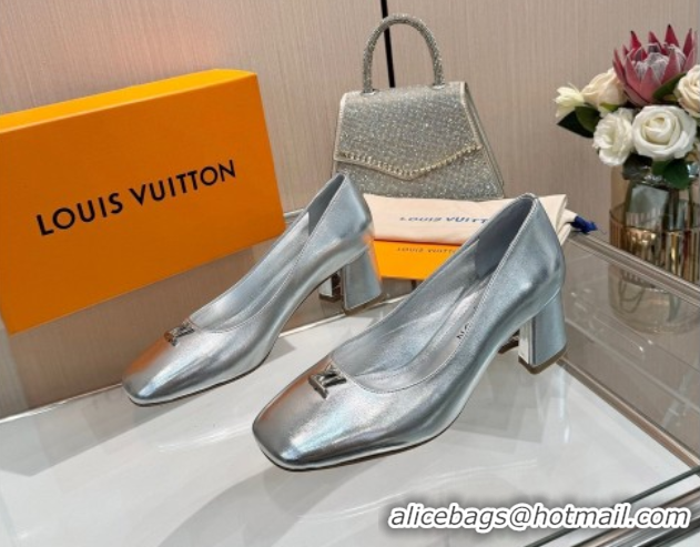 Low Price Louis Vuitton Swing Pumps 5.5cm in Calf Leather Silver 2025 1AGTY9
