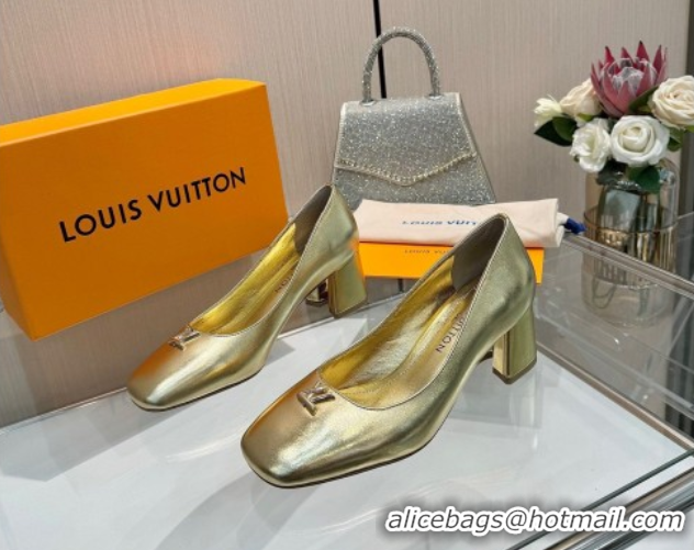Best Price Louis Vuitton Swing Pumps 5.5cm in Calf Leather Gold 2025 1AGTY9