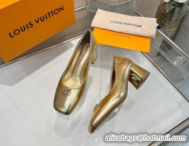 Best Price Louis Vuitton Swing Pumps 5.5cm in Calf Leather Gold 2025 1AGTY9