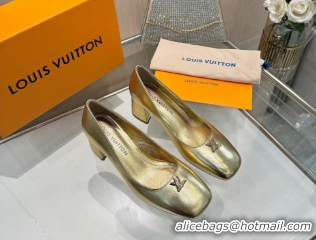 Best Price Louis Vuitton Swing Pumps 5.5cm in Calf Leather Gold 2025 1AGTY9