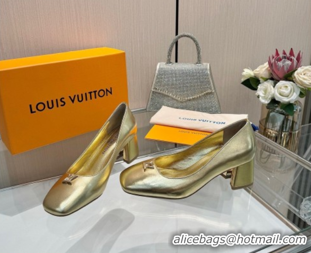 Best Price Louis Vuitton Swing Pumps 5.5cm in Calf Leather Gold 2025 1AGTY9