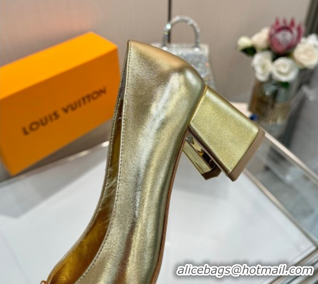 Best Price Louis Vuitton Swing Pumps 5.5cm in Calf Leather Gold 2025 1AGTY9