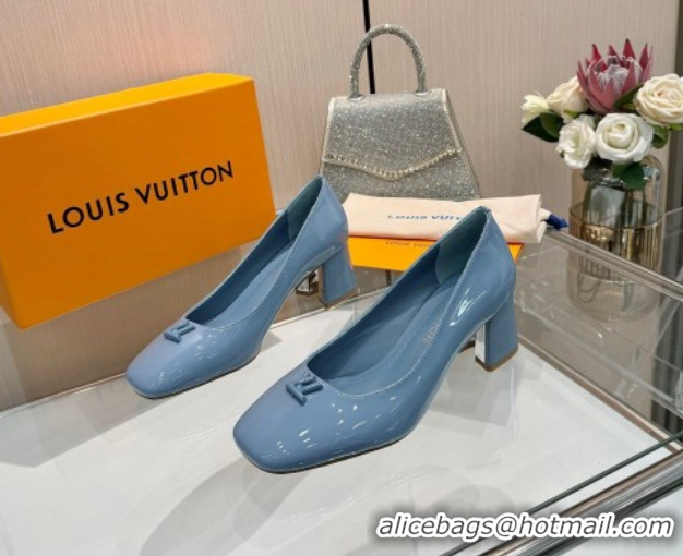 Luxury Louis Vuitton Swing Pumps 5.5cm in Patent Leather Light Blue 2025 1AGTY9