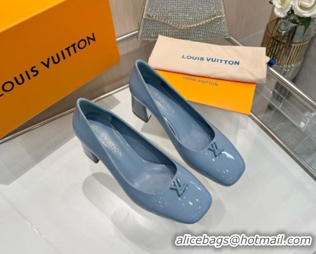 Luxury Louis Vuitton Swing Pumps 5.5cm in Patent Leather Light Blue 2025 1AGTY9