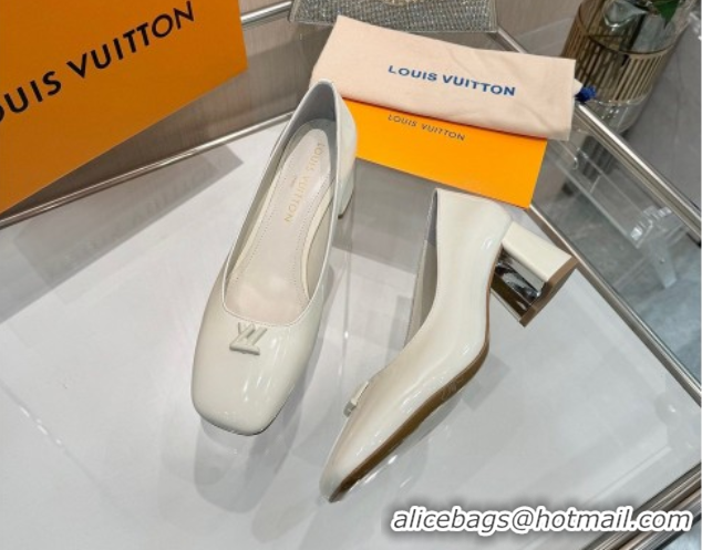 Top Design Louis Vuitton Swing Pumps 5.5cm in Patent Leather White 2025 1AGTY9